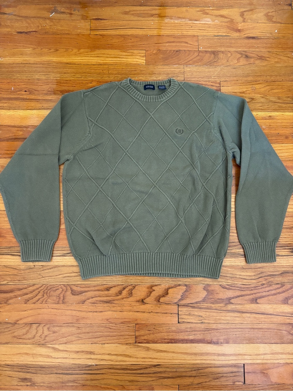 IZOD Men's Olive Green Diamond Knit Crewneck Sweater